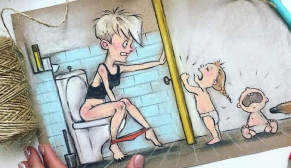 İki çocuk annesi illüstratör, yaşadığı zorlukları esprili çizimlerle anlatıyor