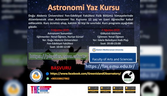DAÜ Fizik Bölümü'nden astronomi kursu