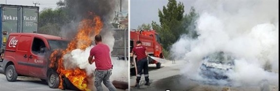 Ortaköy'de araç yangını