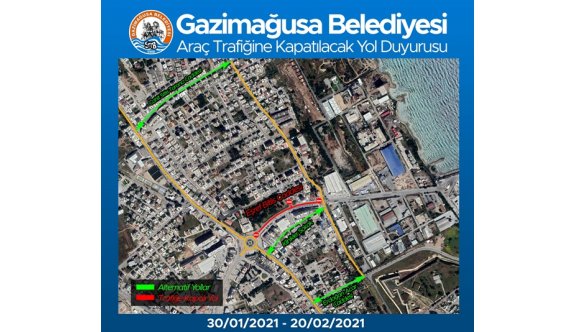 Gazimağusa’da Eşref Bitlis Caddesi 20 Şubat’a kadar trafiğe kapatıldı