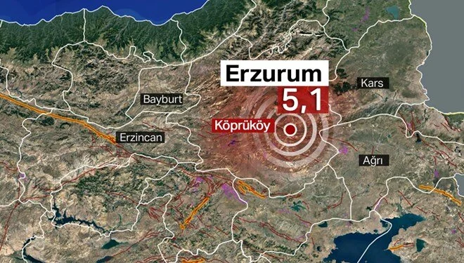 Erzurum'de 5,1 şiddetinde deprem