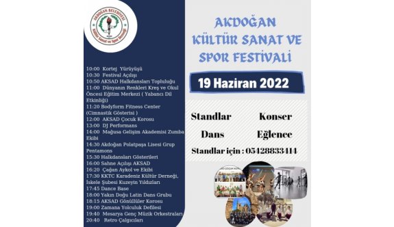  Akdoğan Kültür, Sanat ve Spor Festivali, pazar günü yapılıyor