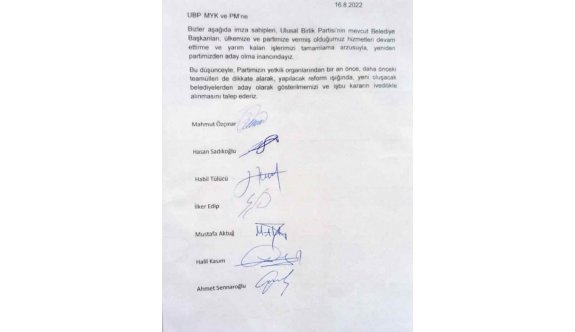 UBP’li belediye başkanlarından PM ve MYK’ya adaylık yazısı