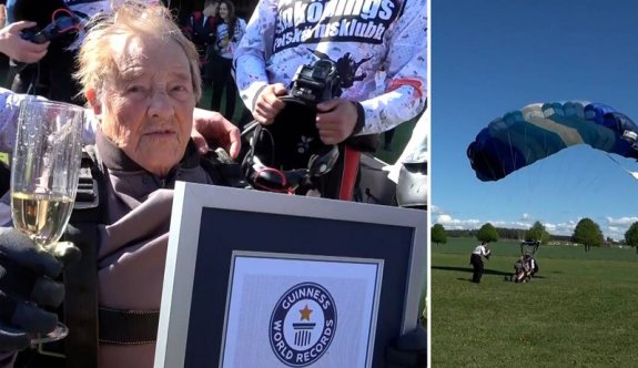 103 yaşında paraşütle atladı
