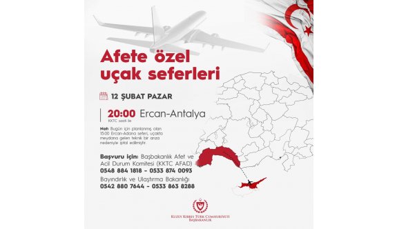 Depremden etkilenenler için düzenlenen Ercan-Adana uçak seferi iptal edildi